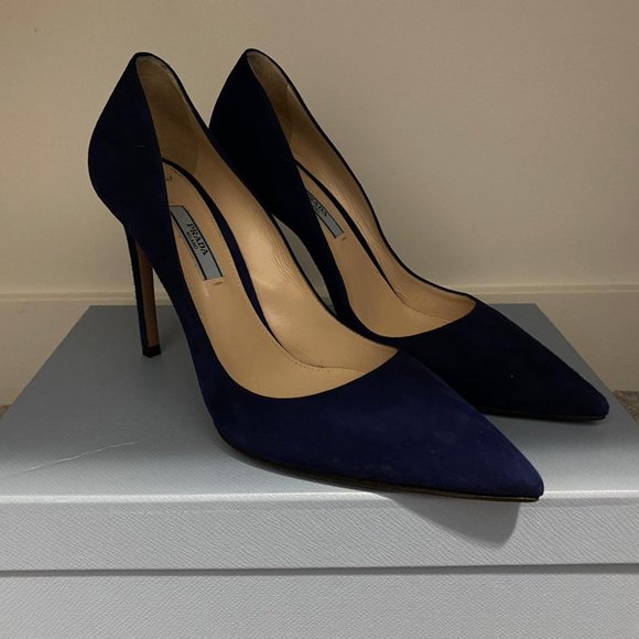 Prada Shoes - Prada Navy Suede Heels Size 39